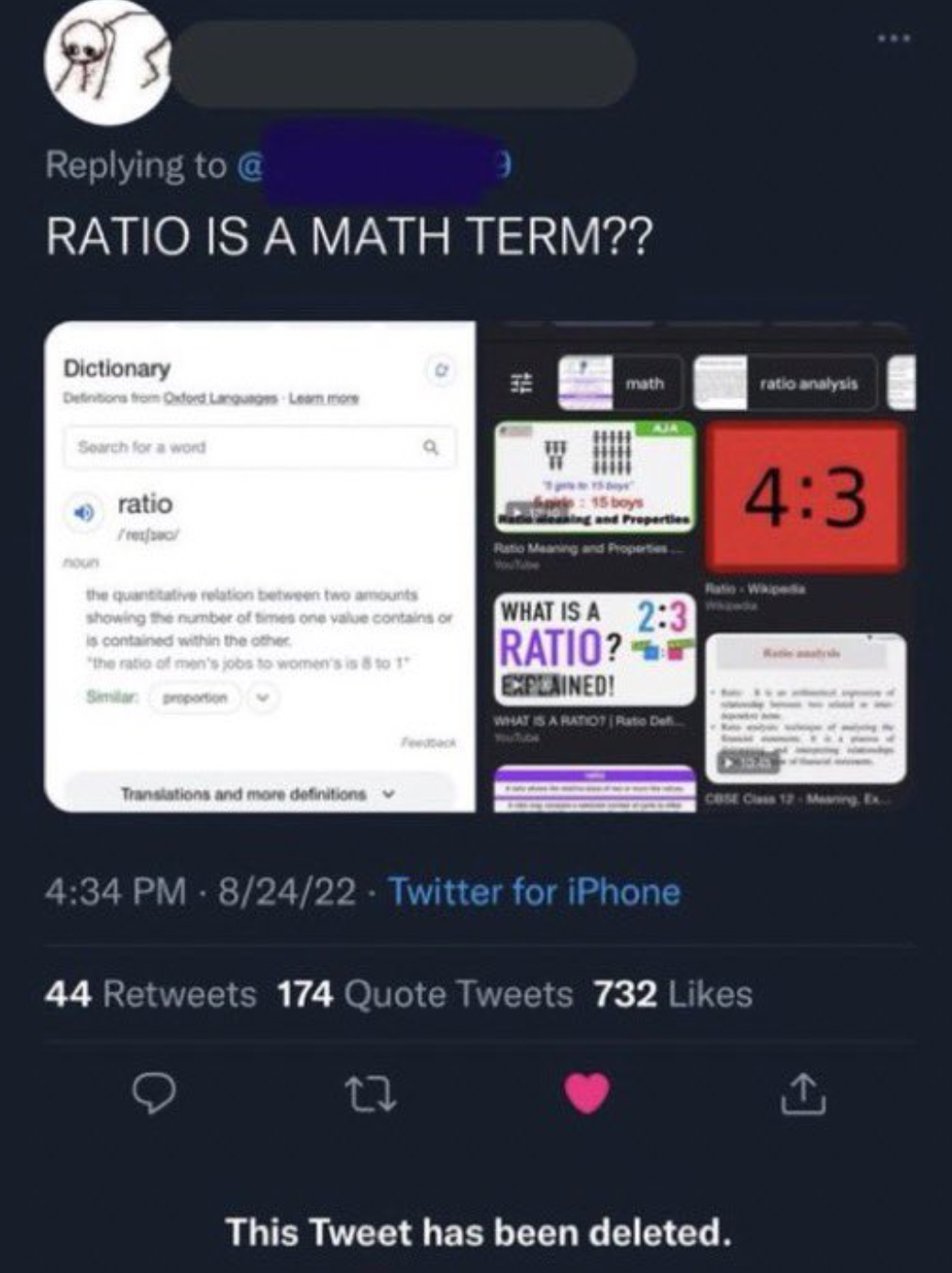 ratio is a math term twitter - Ratio Is A Math Term?? Dictionary ratio What Is A Ratio? Elained! 82422 Twitter for iPhone 44 174 Quote Tweets 732 27 This Tweet has been deleted.